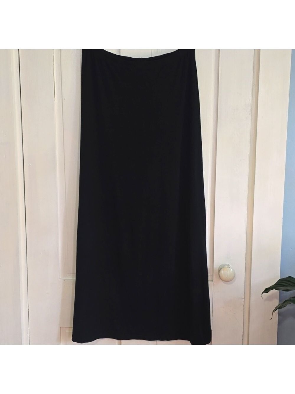 Vintage J. CREW Rayon Spandex Black Elastic Waist Maxi Skirt 3986 USA L